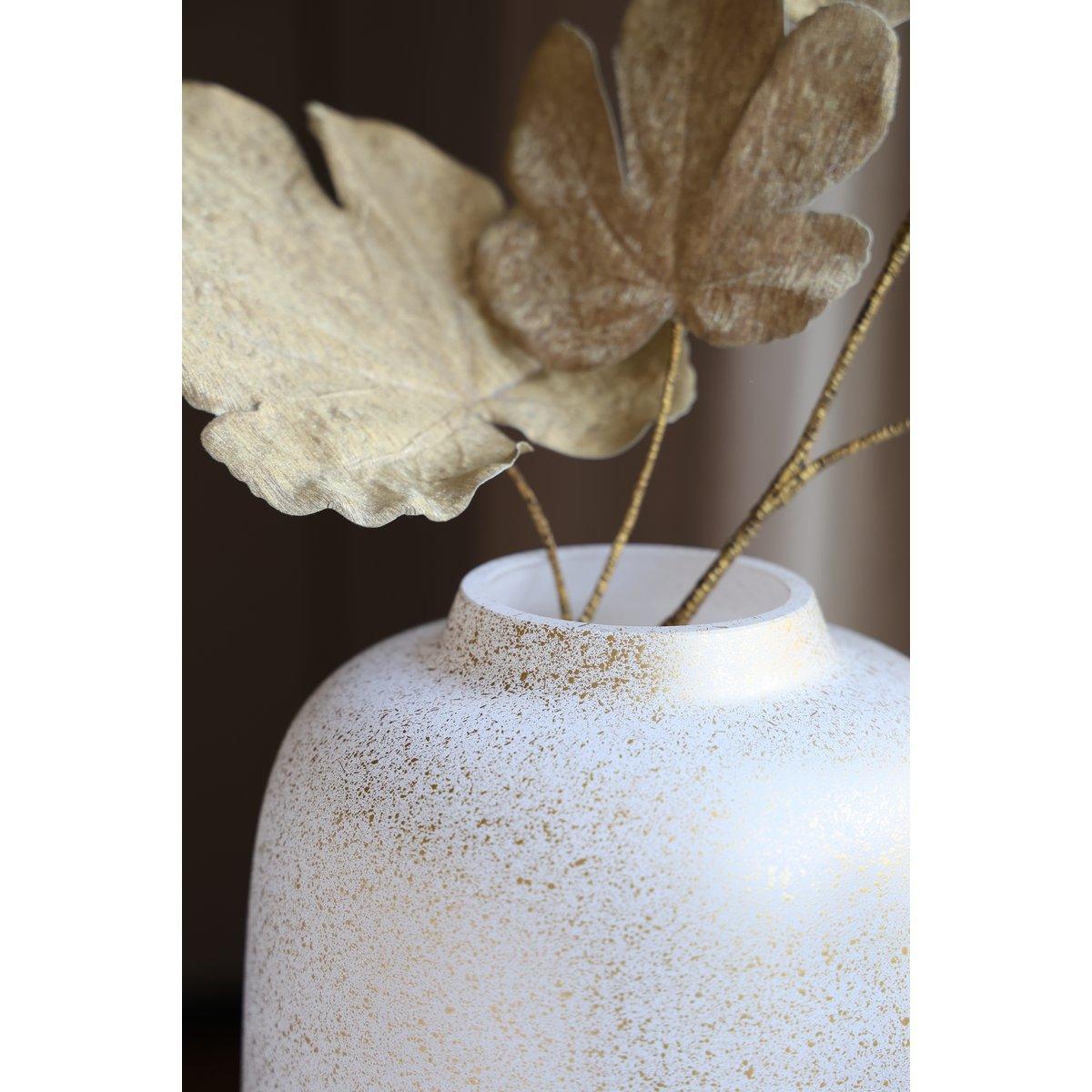 Designer Blumenvase Glasvase weiß Gold Handarbeit