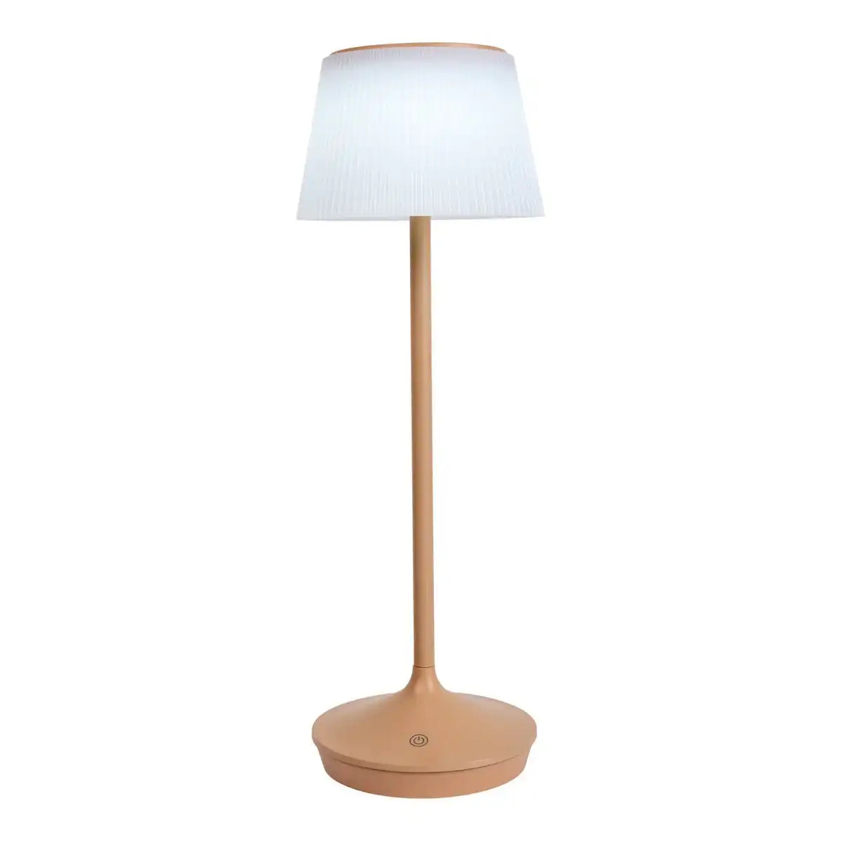 Solar-Akkutischleuchte "EMMI" 38 cm hoch, Schirm Ø 13 cm, Metall in Almond und weißer Kunststoff, für den Außenbereich, dimmbar CCT.