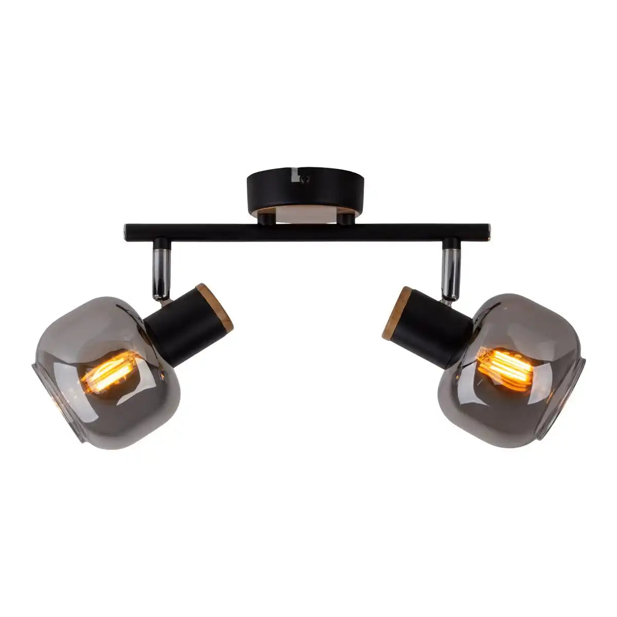 2er Spot Deckenleuchte "FUMOSO", Deckenlampe aus Metall und Rauchglas in Schwarz, und Natur, mit E14-Fassung, für Esszimmer, Wohnzimmer, Diele oder Büro, 40 x 20 cm