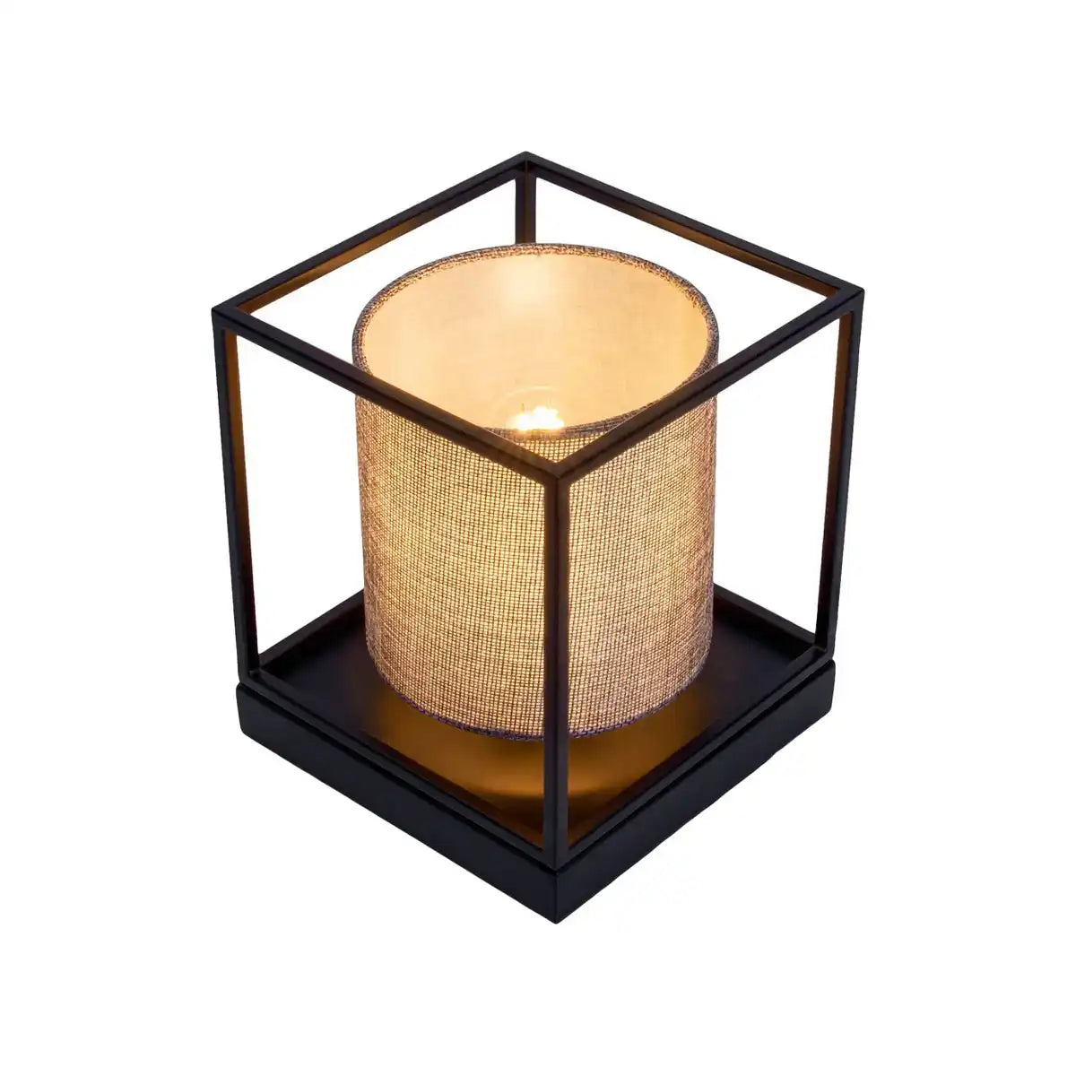 Tischleuchte "BETA" grau aus Metall mit Stoffschirm in grau, mit E14-Fassung, Lampe für Wohnzimmer, Esszimmer, Flur und Büro, 15 x 15 x 17 cm