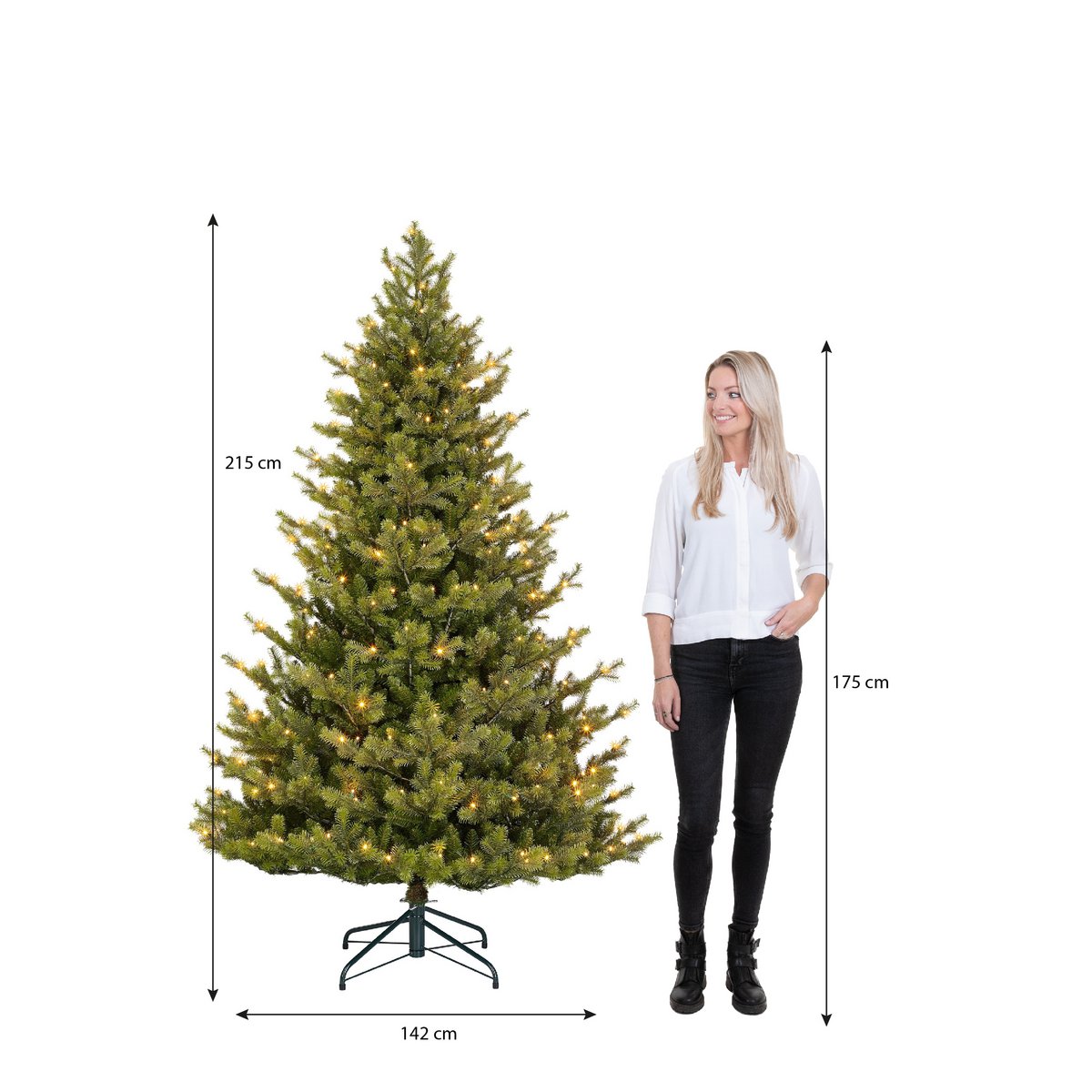 Künstlicher Weihnachtsbaum mit LED-Beleuchtung – H215 x Ø142 cm – Grün