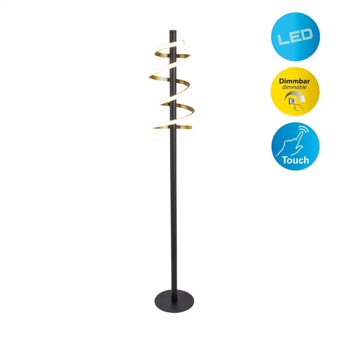 LED-Stehleuchte "BELLEZA", moderne Stehlampe aus Metall und Kunststoff in Schwarz, Gold und Weiß, mit fest verbauten LEDs, 140 hoch, Beleuchtung für Wohnzimmer, Esszimmer, Schlafzimmer oder Büro.