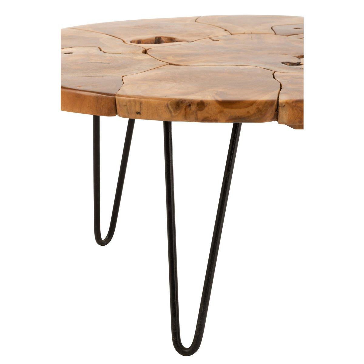 J-Line Couchtisch Samuel rund Teakholz braun – 80,00 x 80,00 x 36,50 cm