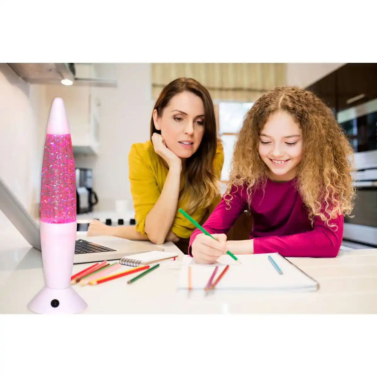 LED-Tischleuchte "Glitter", die Deko Tischlampe aus Metall und Kunststoff, ca.. 36 cm hoch, mit fest verbauten LEDs, spendet buntes Licht mit "Glitter", Effektbeleuchtung für Wohnzimmer, Büro, Kinderzimmer oder Nachttisch