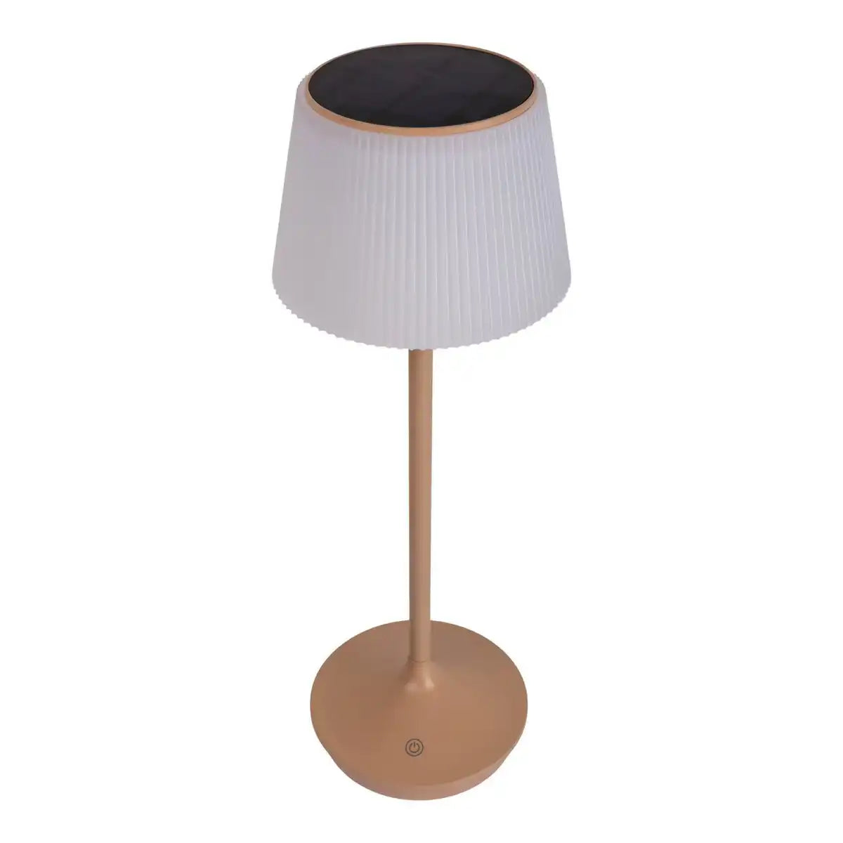 Solar-Akkutischleuchte "EMMI" 38 cm hoch, Schirm Ø 13 cm, Metall in Almond und weißer Kunststoff, für den Außenbereich, dimmbar CCT.