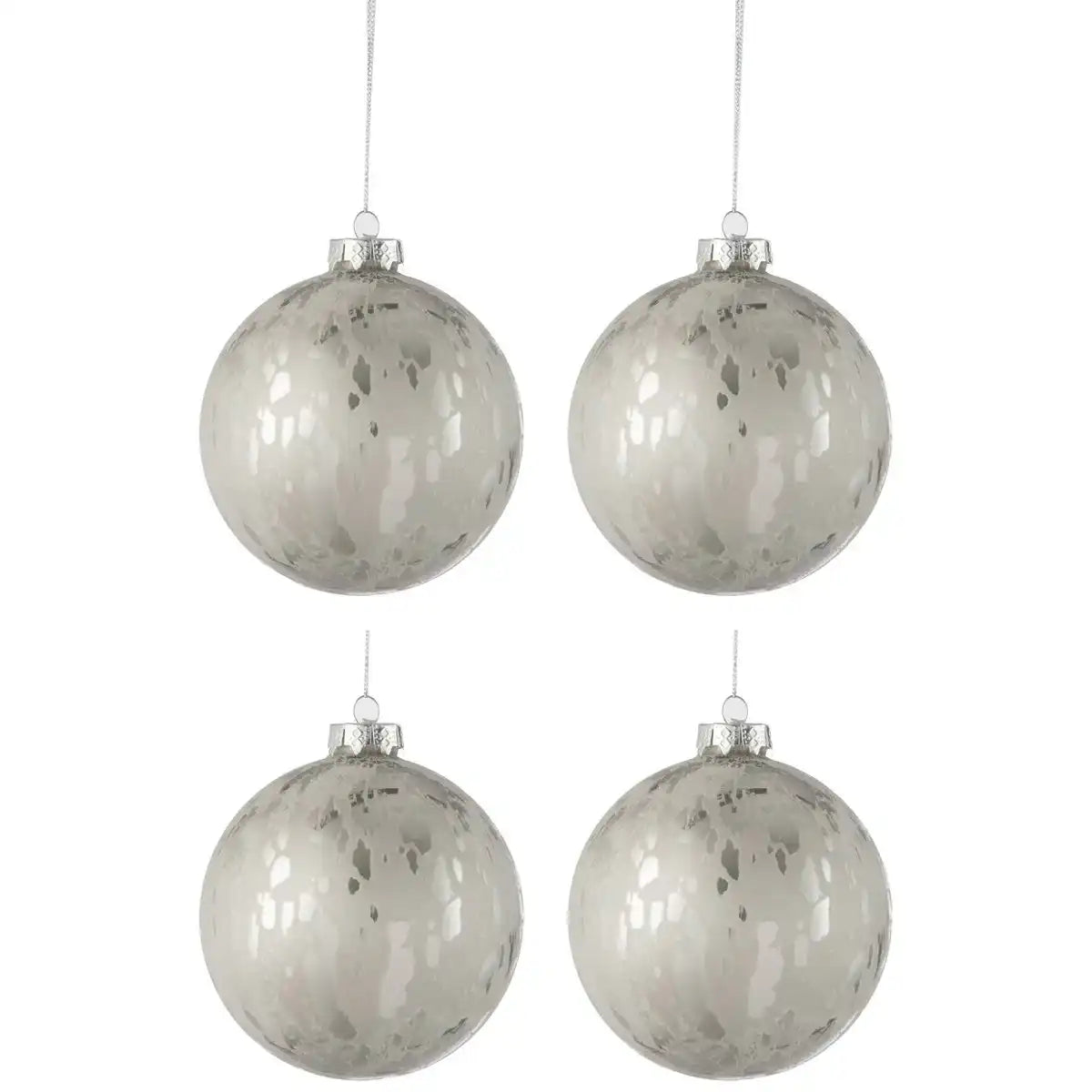 J-Line Box mit 4 Weihnachtskugeln aus Glas, glänzend/matt, Antiksilber, groß