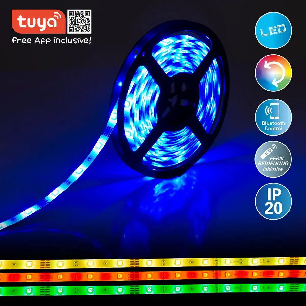 Tuya LED-RGB Stripe mit Bluetooth, Funktion, Stripes, Kunststoff, bunt, integrierte LED,