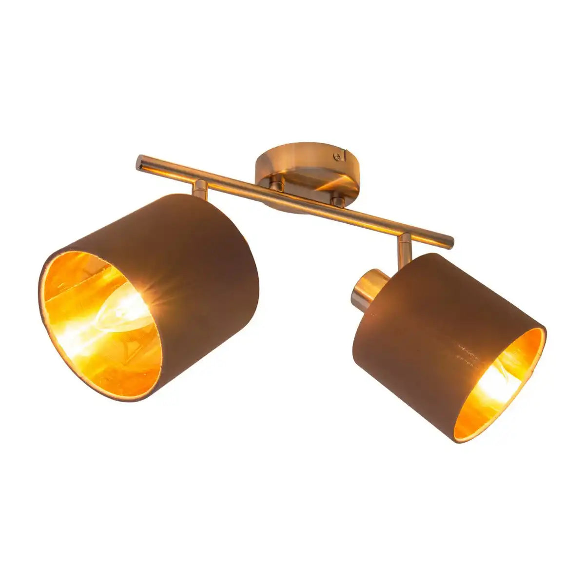 2er Wand- und Deckenleuchte "MARON" aus Metall satiniert-matt mit Stoffschirmen in Braun, mit E14-Fassung, Lampe für Wohnzimmer, Esszimmer, Flur und Büro, 46 x 12 cm