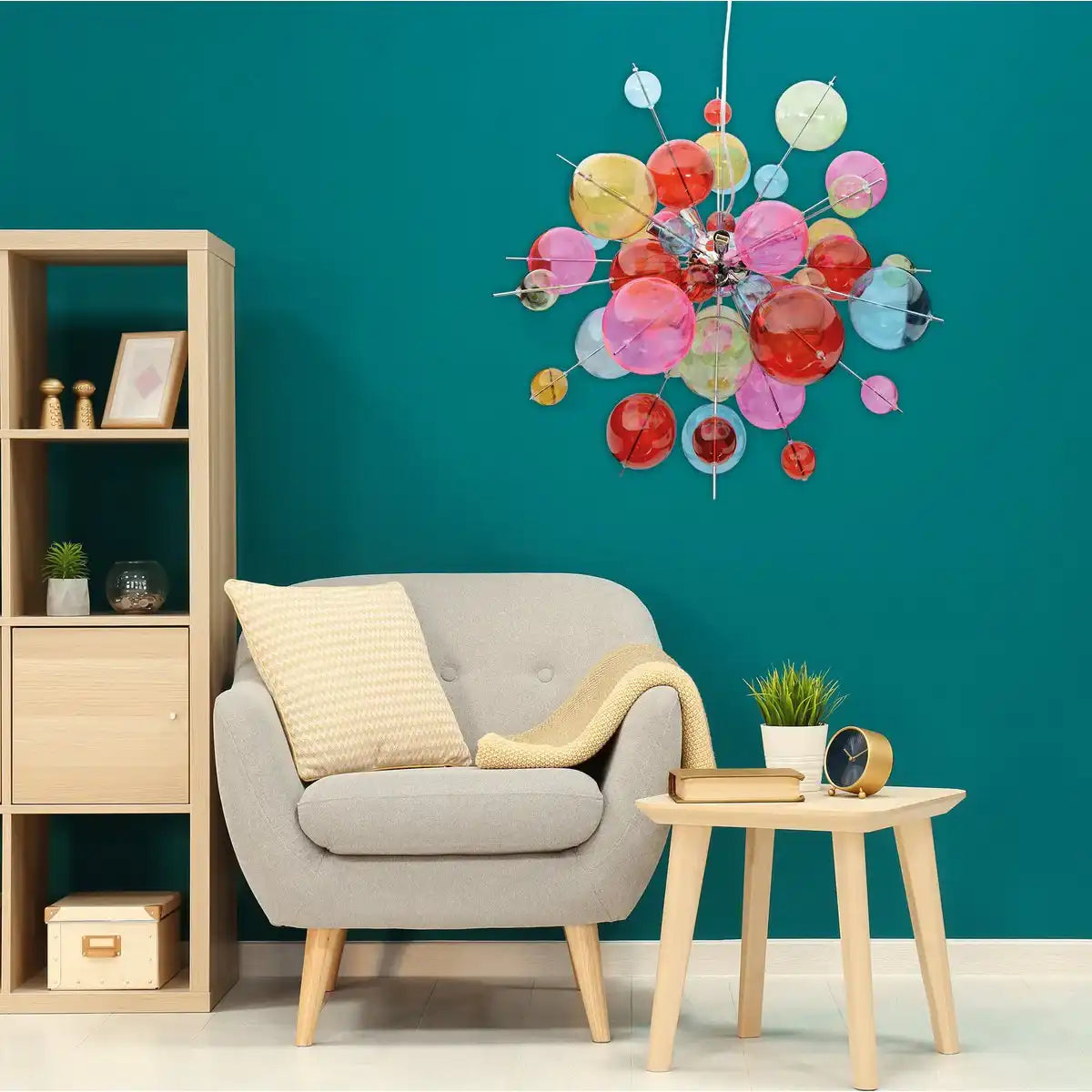 Pendelleuchte "EXPLOSION" bunt aus Metall und Glas, G9 Fassungen, Hängelampe für Esszimmer, Wohnzimmer, Diele oder Büro, Øca. 65 cm