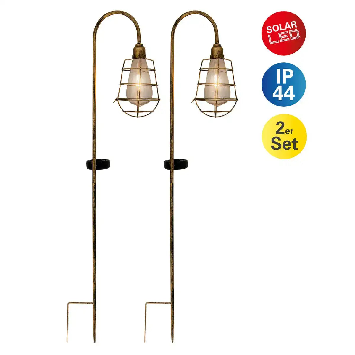 2er-Set LED Deko-Solar-Erdspieß "GITTI" H: 76,5 cm , für Außen, Erdspieß aus Metall und Kunststoff , in Alt-Messing, mit integrierter LED