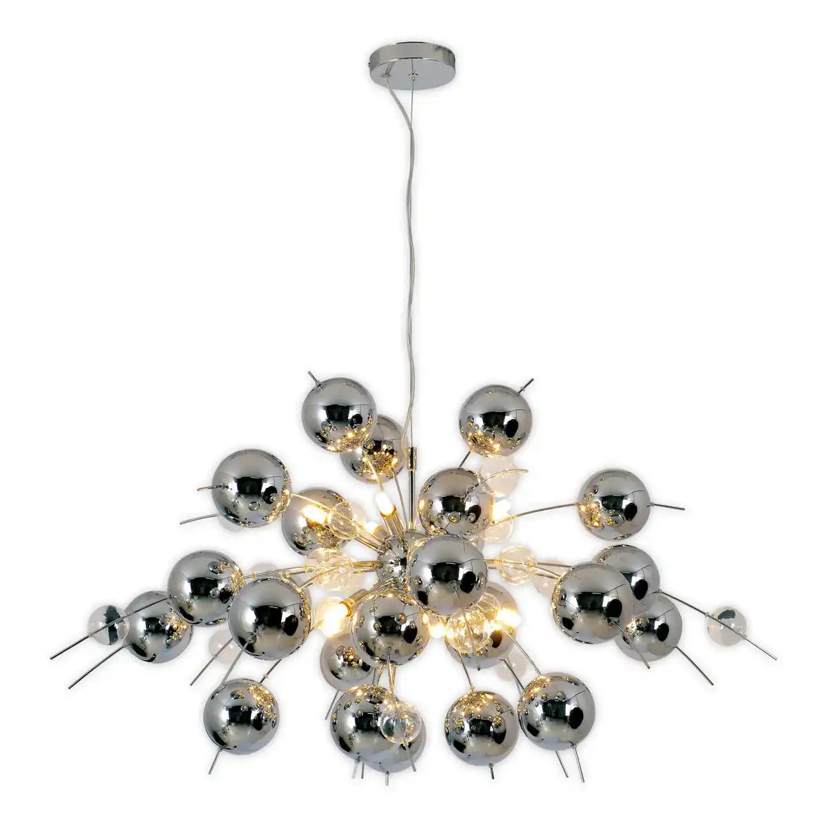 Pendelleuchte "EXPLOSION" chrom aus Metall und Glas, G9 Fassungen, Hängelampe für Esszimmer, Wohnzimmer, Diele oder Büro, Øca. 98 cm