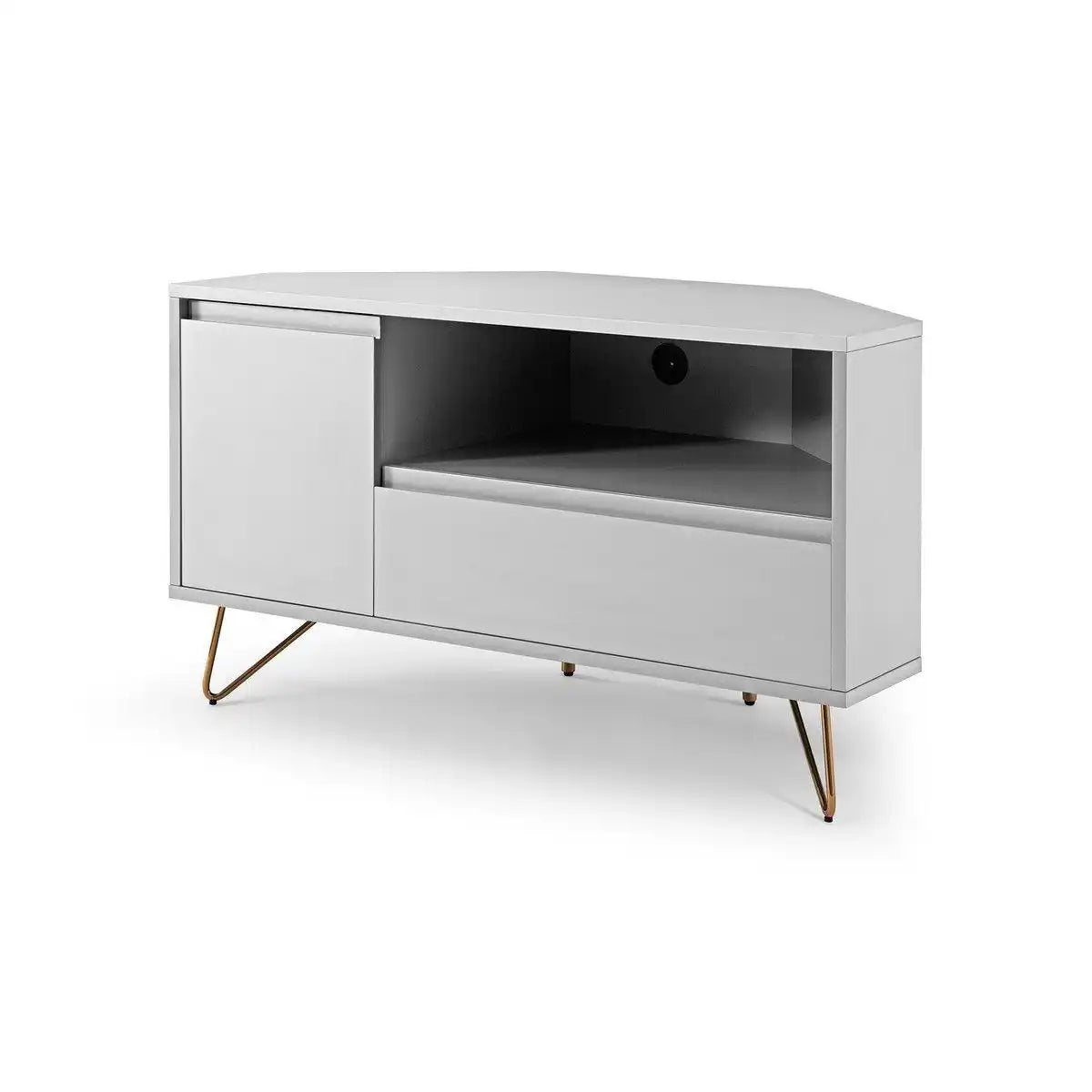 Eck TV-Lowboard mit Schublade, Klappfach und offenem Fach - HomeDesign Knaus