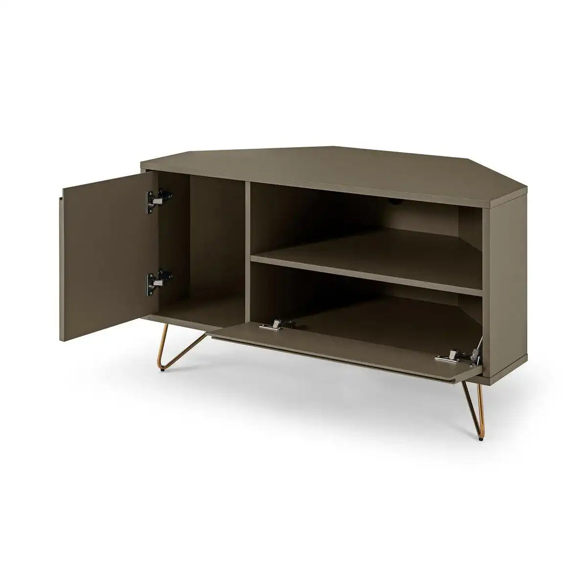Eck TV-Lowboard mit Schublade, Klappfach und offenem Fach - HomeDesign Knaus