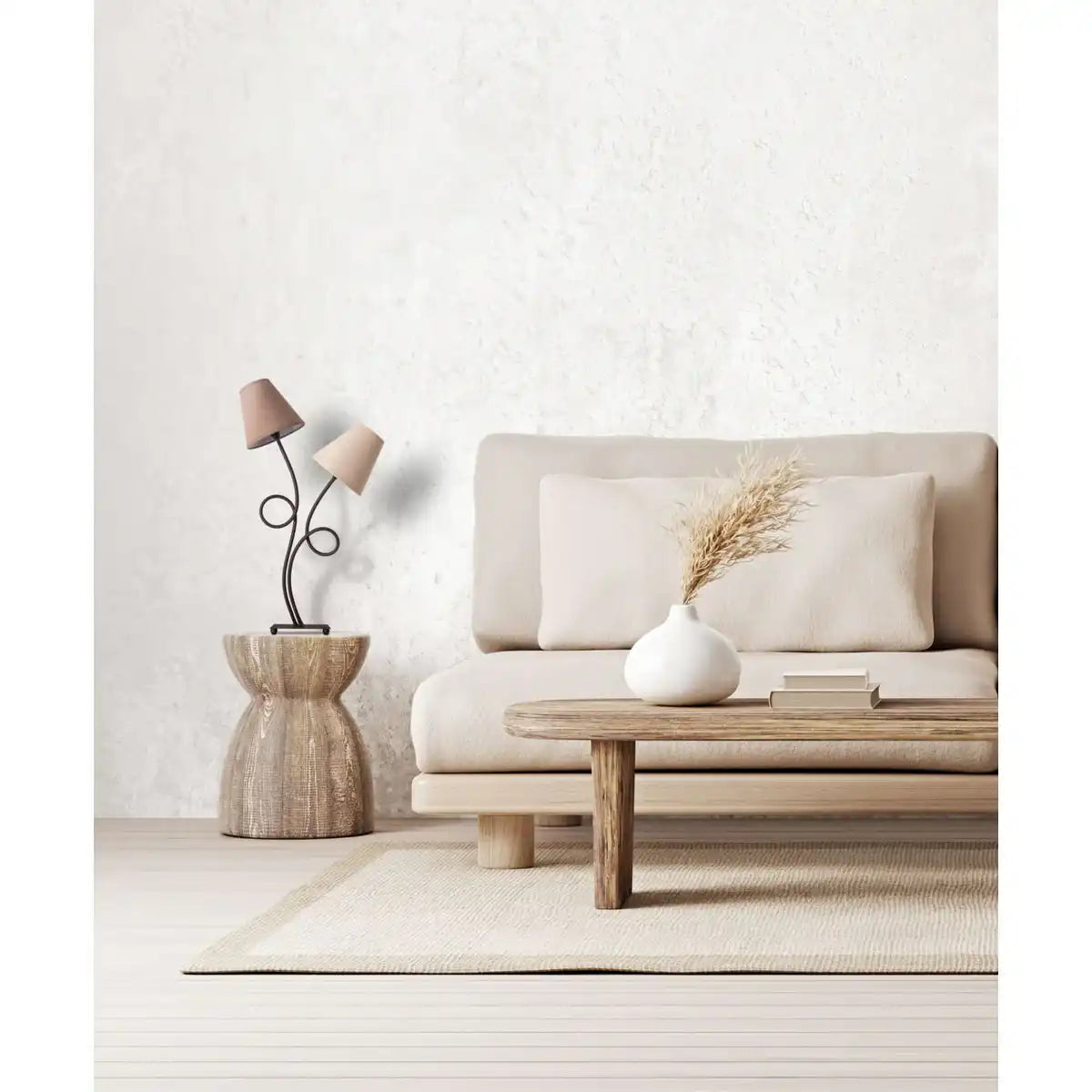Tischleuchte, 2-flammig ""BOHO"", Tischlampe Braun/Beige, mit E14-Fassung, für Esszimmer, Wohnzimmer, Diele oder Büro, 65 cm hoch