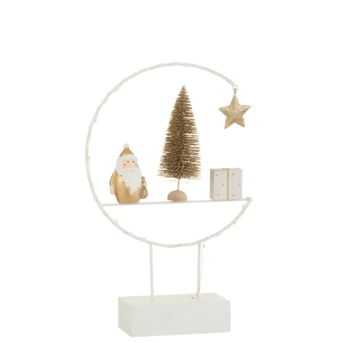 J-Line Halbkreis auf Fuß + LED Weihnachtsmann Holz Weiß/Gold