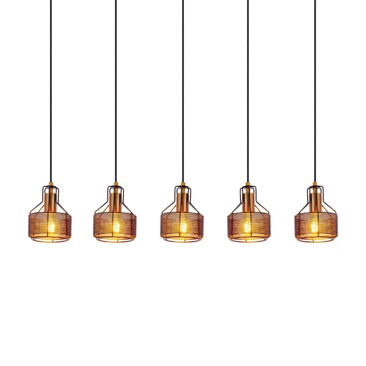 5er Pendelleuchte "FORO" Retro Pendellampe aus Metall in Schwarz, und Gold mit E27-Fassungen, 96 cm lang. Stilvolle Beleuchtung für Wohnzimmer, Esszimmer oder Küche.