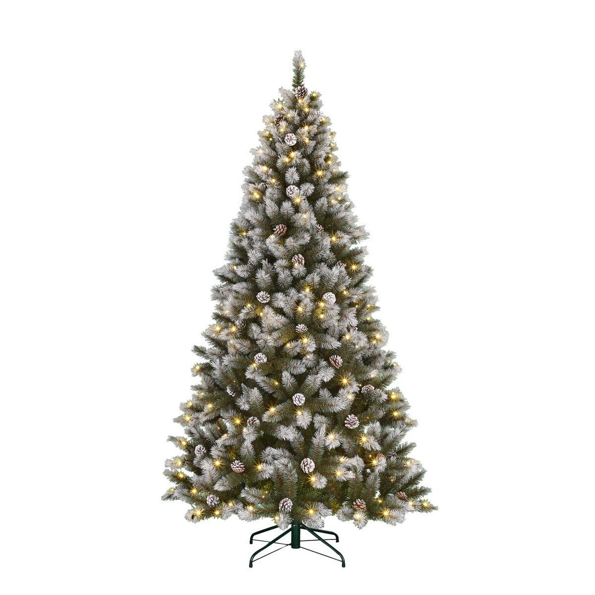 Künstlicher Weihnachtsbaum mit LED-Beleuchtung – H230 x Ø122 cm – Grün gefrostet