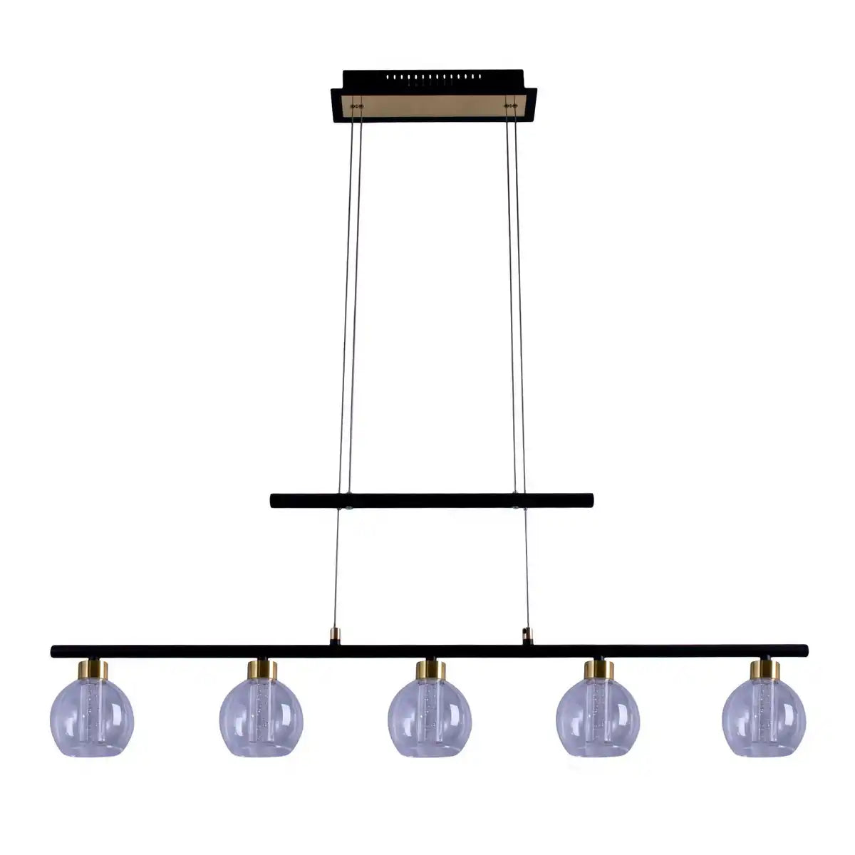 LED Glas-Pendelleuchte "BRASS" schwarz, klassisch, Hängelampe aus schwarzem Metall und Glas, mit fest verbauten LEDs, Beleuchtung für Wohnzimmer, Esszimmer oder Büro, 90 cm lang