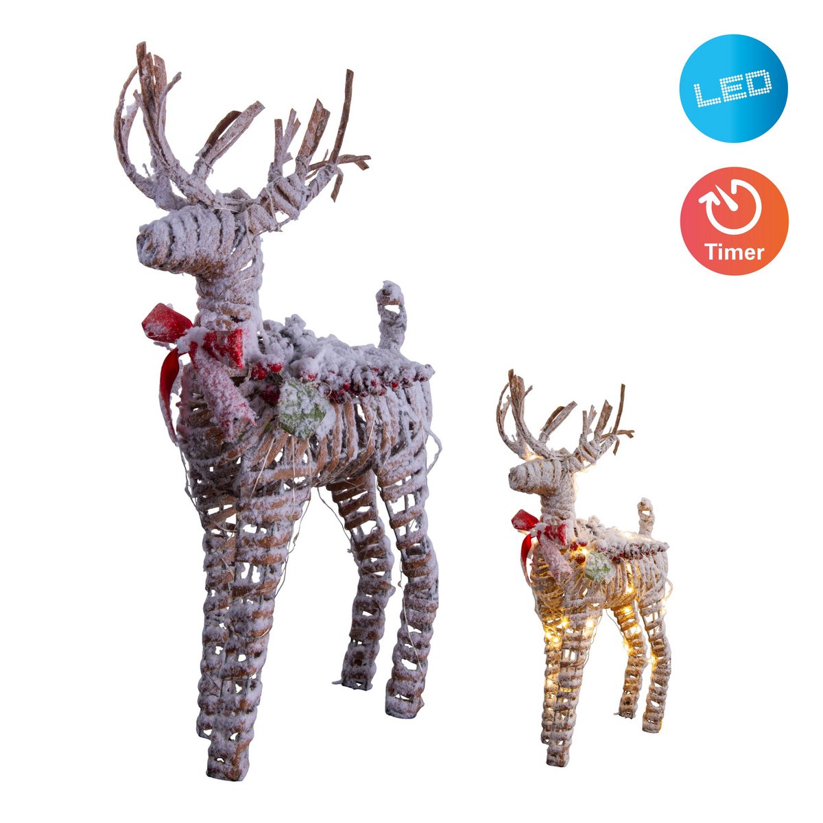 LED-Weihnachtsdeko "RENTIER" aus wetterfestem Kunststoff in natur, mit fest verbauten LEDs
