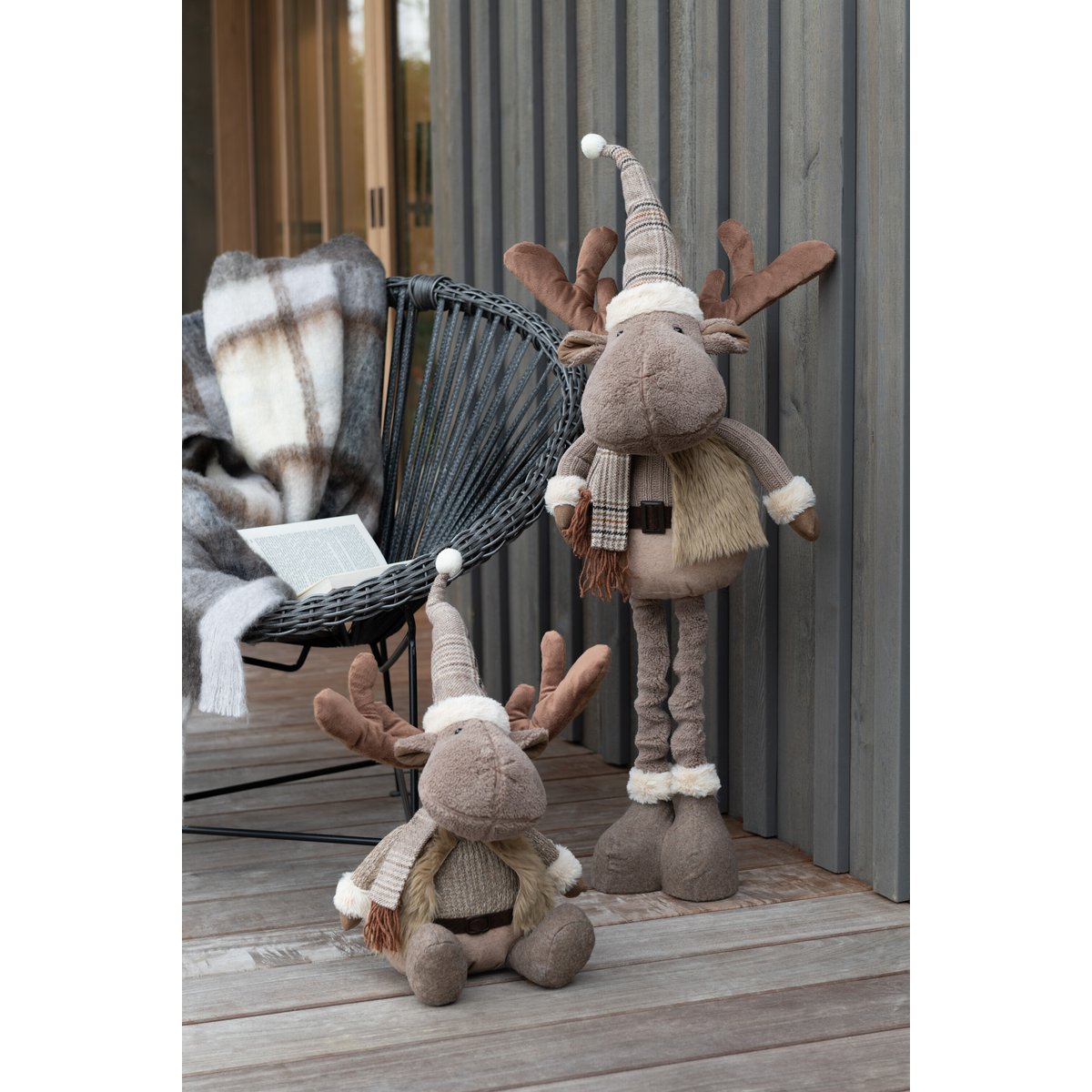 J-Line Rentier Winter Stehend Textil Braun Groß