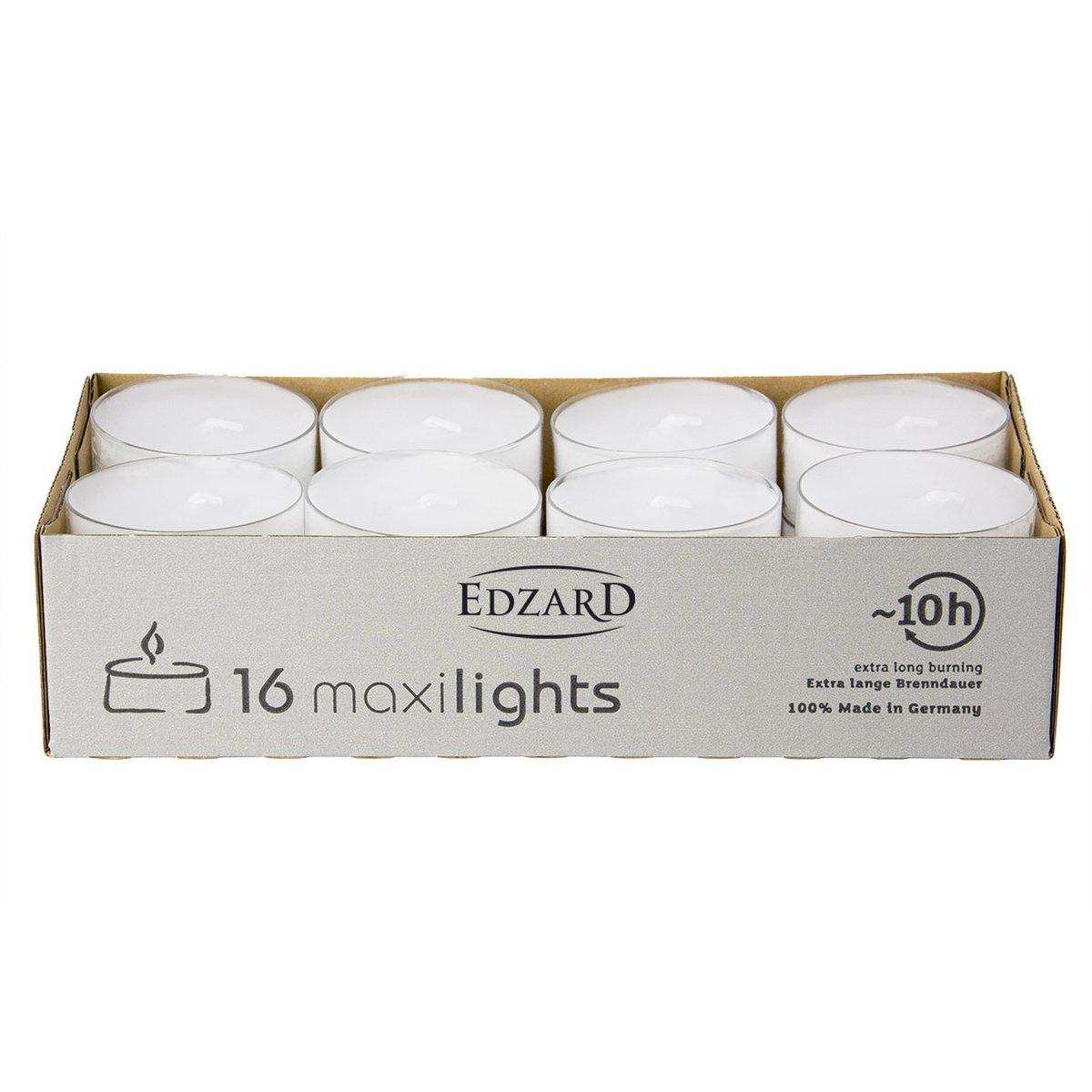 EDZARD 16 Stück WENZEL Maxilights Maxi-Teelichter, weiß, transparente Kunststoffhülle, ø 54 mm, ohne Duft - HomeDesign Knaus