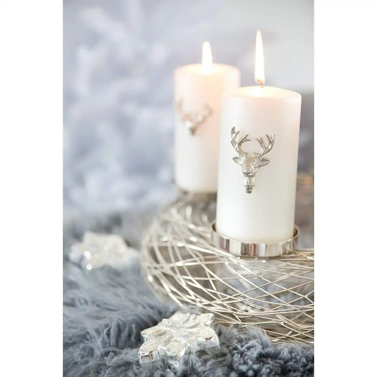 EDZARD 3er Set Kerzenpin Kerzenstecker Elch, Aluminium vernickelt, Höhe 6 cm - HomeDesign Knaus