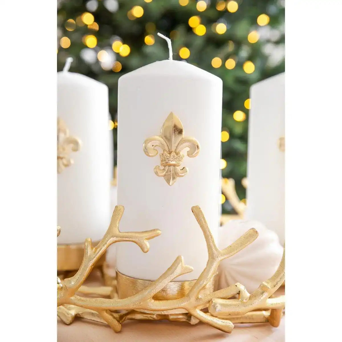 EDZARD 4er Set Kerzenpin Kerzenstecker Lilie, Aluminium vernickelt goldfarben, Höhe 6,5 cm - HomeDesign Knaus