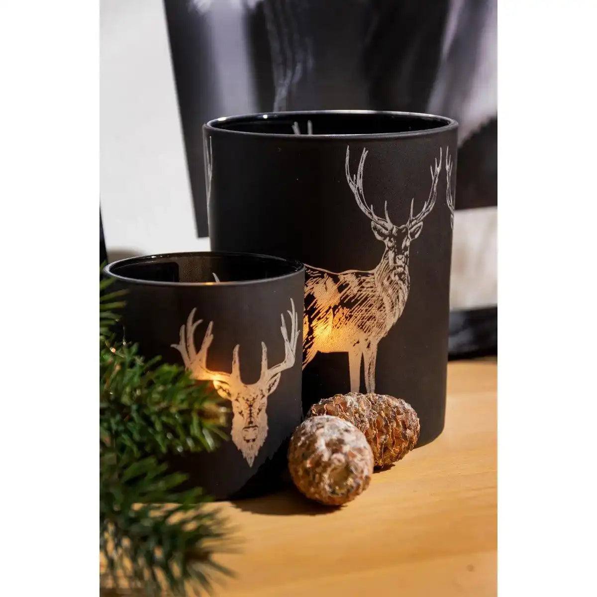 EDZARD Teelichthalter Tiu, matt-schwarzes Glas, Höhe 13 cm - HomeDesign Knaus