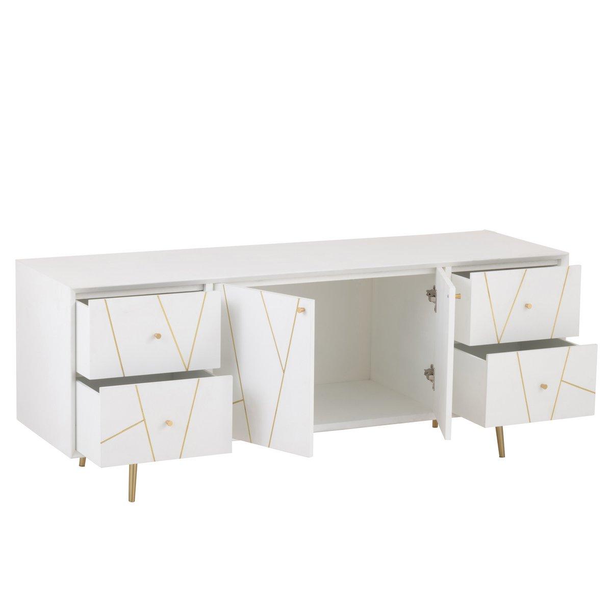 J-Line Sideboard Lines 4 Schubladen 2 Türen – Holz/Metall – Weiß/Gold