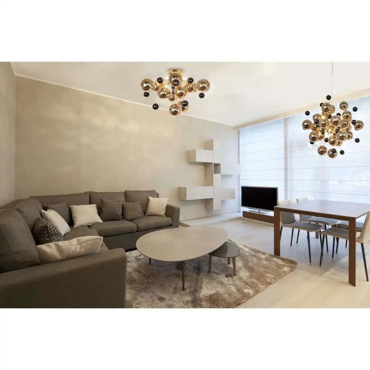 Deckenleuchte "EXPLOSION" Gold aus Metall und Glas, G9 Fassungen, Deckenlampe für Esszimmer, Wohnzimmer, Diele oder Büro, Ø57 cm