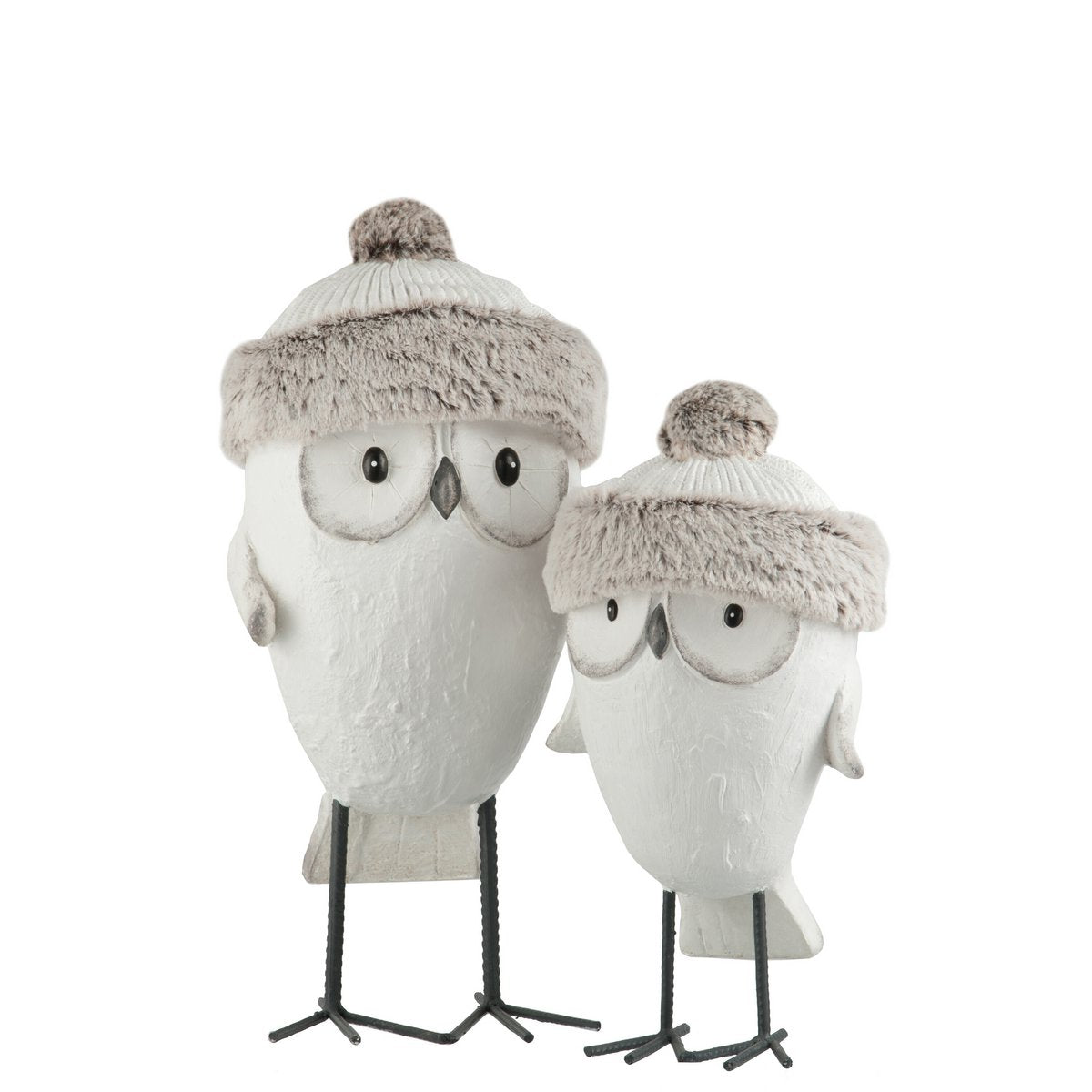 J -Line Weihnachten Figur Eulenkappe Winter - Polyresin - Weiß/Grau - groß