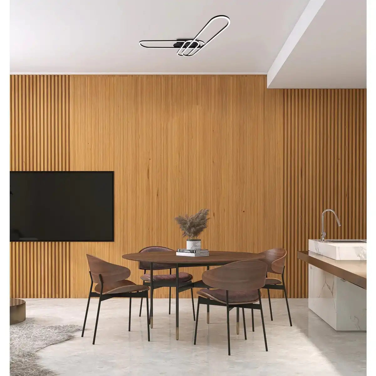 LED-CCT-Deckenleuchte "CARLON" aus matt-schwarzem Aluminium und Kunststoff, mit integrierter LED, 120 cm lang