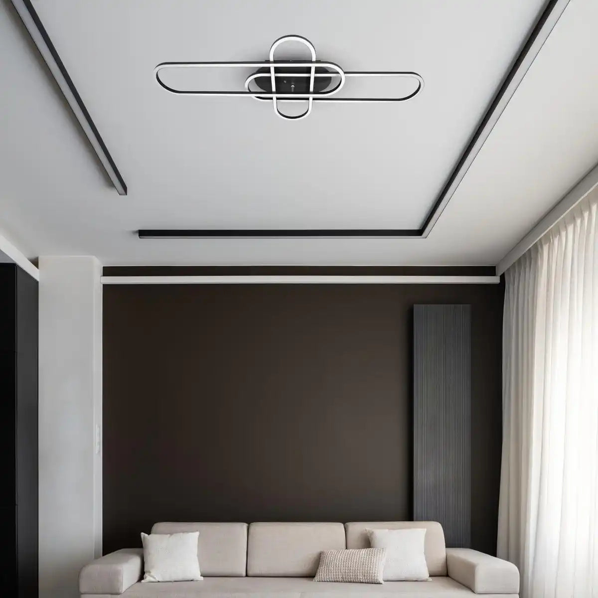 LED-CCT-Deckenleuchte "CARLON" aus matt-schwarzem Aluminium und Kunststoff, mit integrierter LED, 120 cm lang