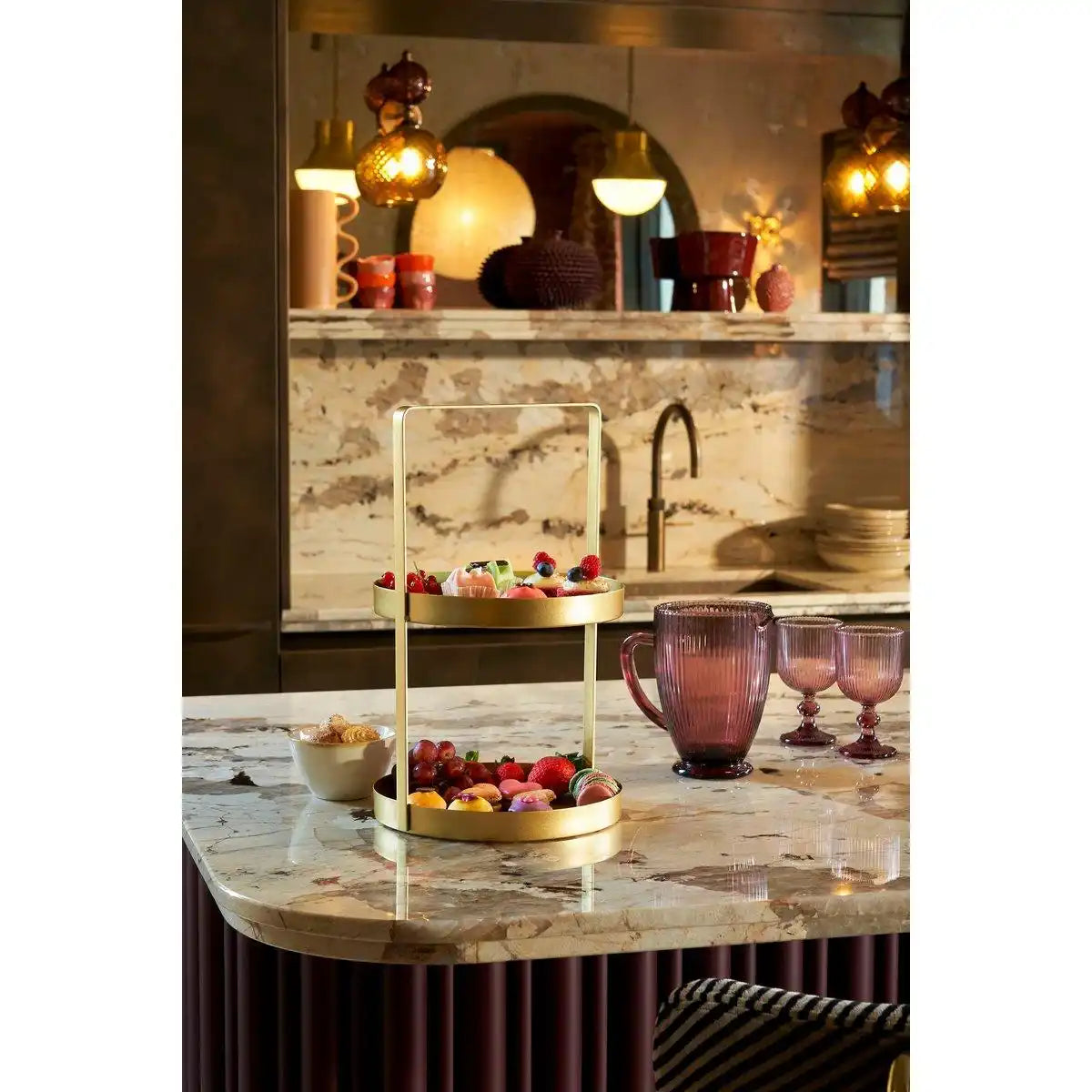 Etagere 2-stöckig – H41 x Ø25 cm – Metall – Gold - HomeDesign Knaus