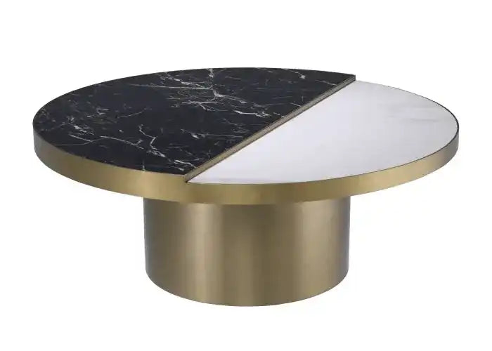 Excelsior Couchtisch Handarbeit gebürstetes Messing Keramik-Marmor-Optik - HomeDesign Knaus