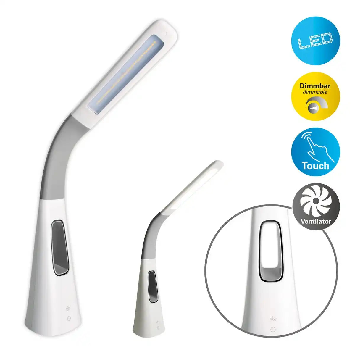 LED-Tischleuchte "VENTU" mit Ventilator, mit Touch, dimmbar, aus weißem Kunststoff, fest verbaute LEDs, 40 cm hoch