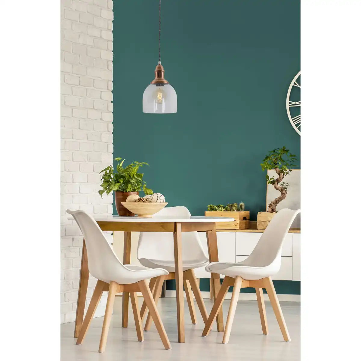 Glas-Pendelleuchte "MUMBAI", Retro Classic aus Metall und Glas in Kupfer, E27
