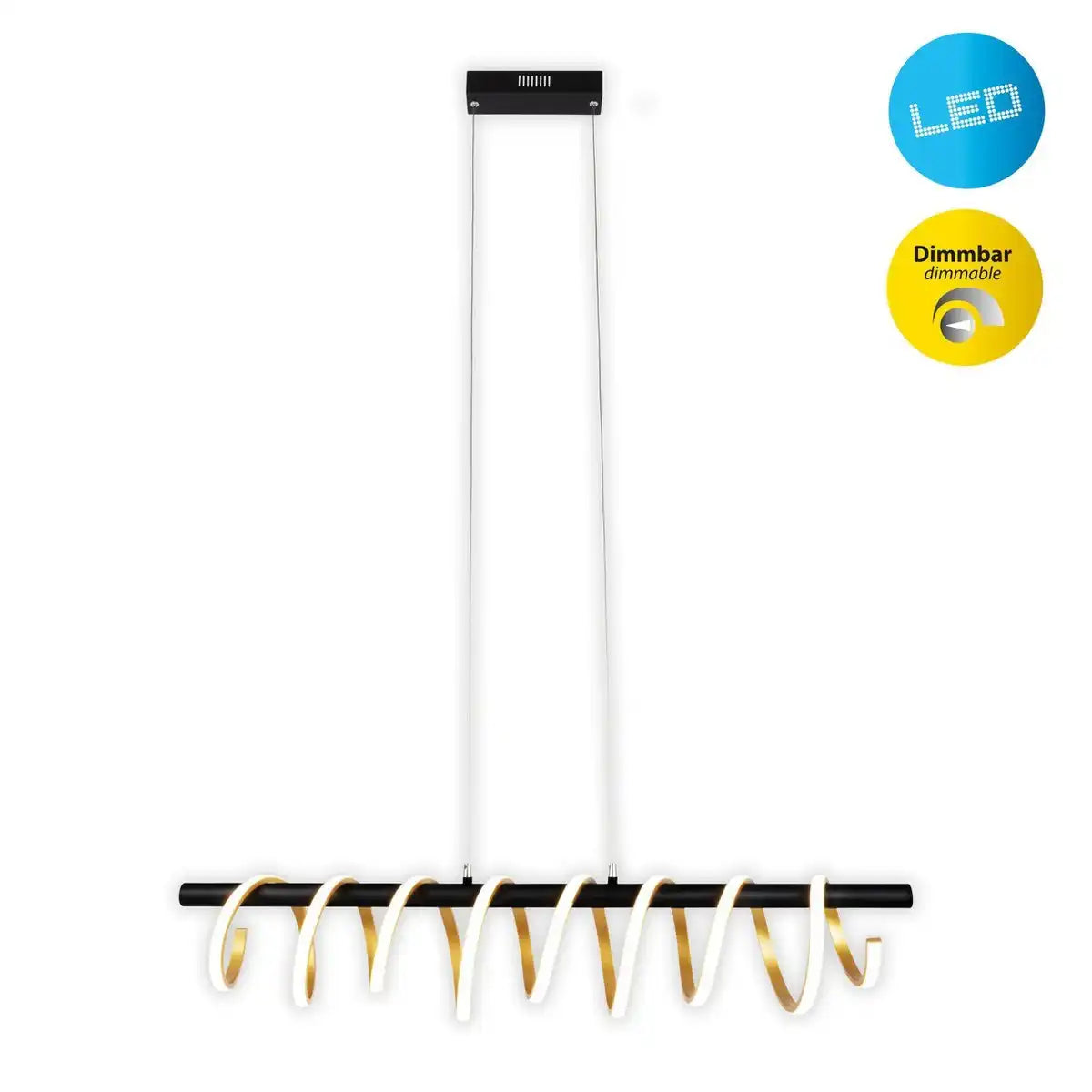 LED Pendelleuchte "BELLEZA", moderne Pendellampe aus Metall und Kunststoff Schwarz, Gold und Weiß, mit fest verbauten LEDs, 100 cm lang. Die ideale Beleuchtung für Wohnzimmer, Esszimmer oder Küche.