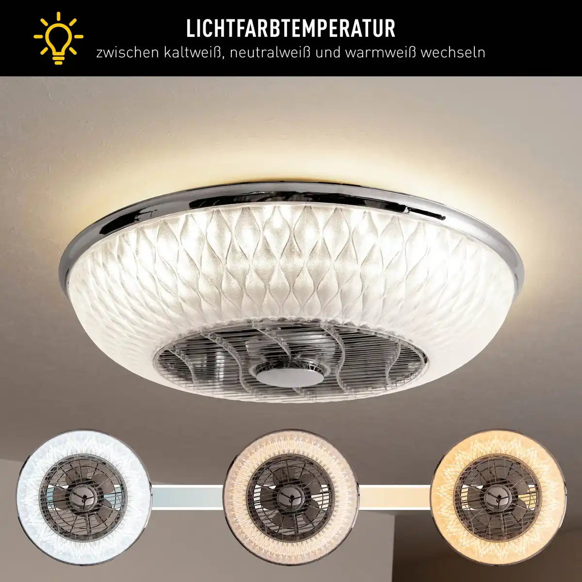 LED Deckenleuchte "VIENTO" mit Ventilator, aus Metall und Kunststoff, mit integrierten LEDs, Beleuchtung für Wohnräume oder Büro