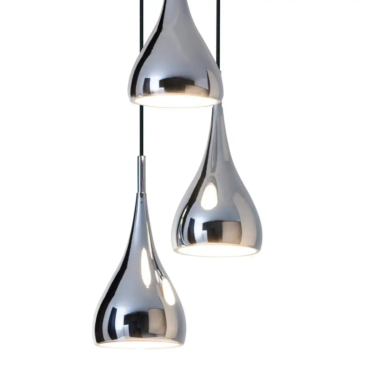 3-er Pendelleuchte "STYLE", Retro Klassiker Pendellampe aus chromglänzendem Metall mit E27-Fassungen, Schirm Ø16 cm, Gesamt Ø30 cm, ideal für Esszimmer, Wohnzimmer und Küche.
