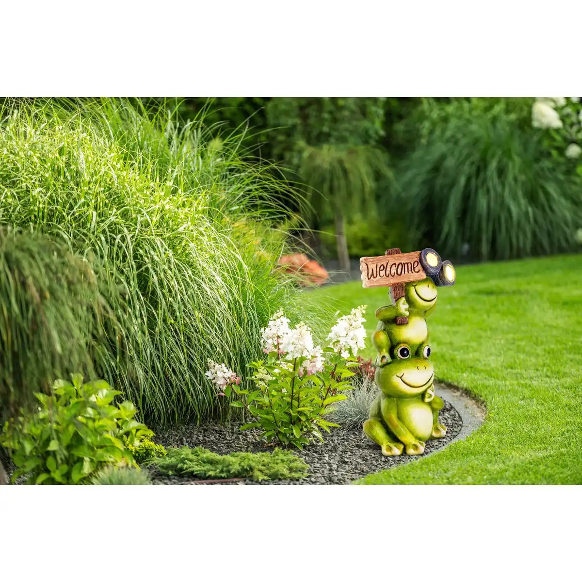 LED Solarleuchte "Frosch" für Terrasse und Garten, aus grünem Kunststoff mit fest verbauten LEDs, Deko Lampe für Außen ca. 45 cm hoch