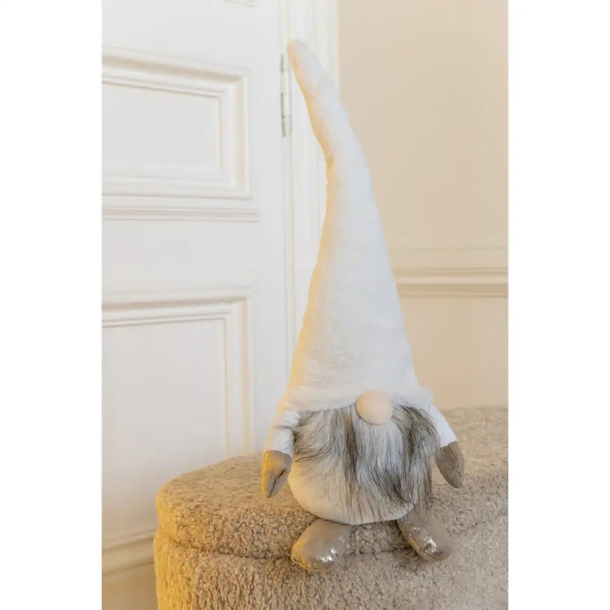 J-Line Figur Gnome + LED - Textil - Weiß - Groß