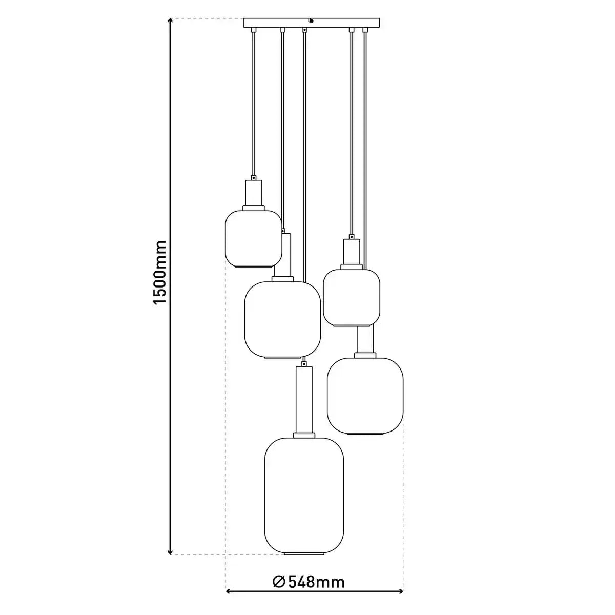 5er Pendelleuchte "FUMO", Pendellampe aus Metall und Glas in Schwarz, mit E14-Fassung, für Esszimmer, Wohnzimmer, Diele oder Büro, Hängelampe Ø ca. 55 cm