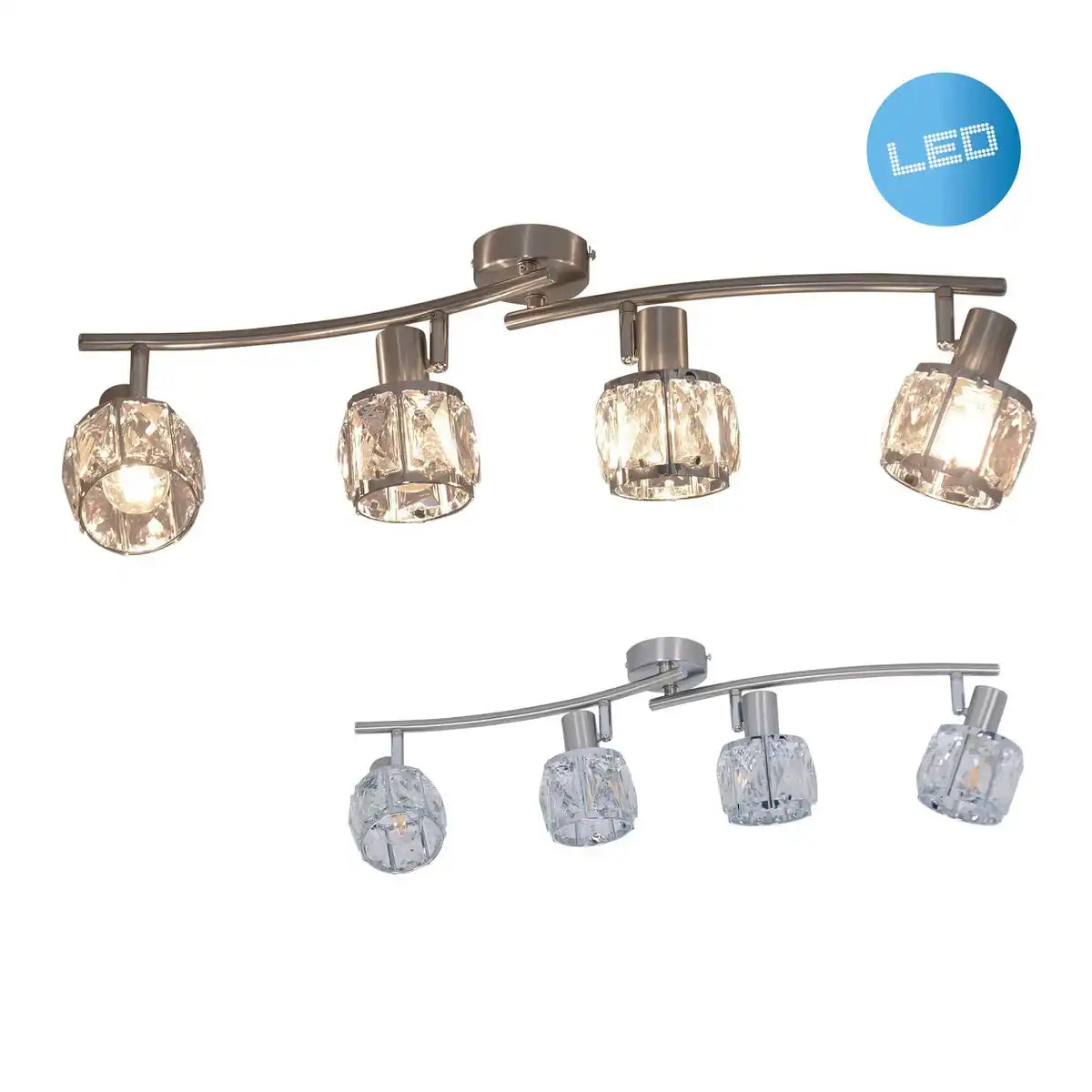 4er-LED Spot "JOSEFA" mit E14-Fassung Filament, Deckenlampe aus Metall und Glas in Edelstahloptik, mit E14-Fassung Filament Leuchtmittel inklusive, Leuchte für Wohnzimmer, Esszimmer, Flur oder Diele 70 x 8 cm