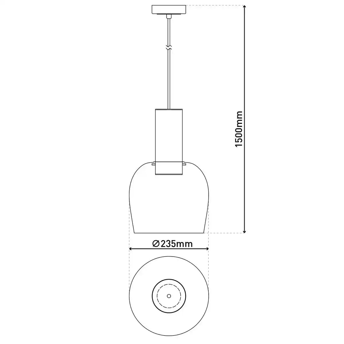 1er Pendelleuchte "FUNDA" 150 cm hoch, Ø 23,5 cm, aus gebürstetem messingfarbenem Metall und amberfarbenem Glas, E27, für Wohnzimmer, Esszimmer, Küche und Büro