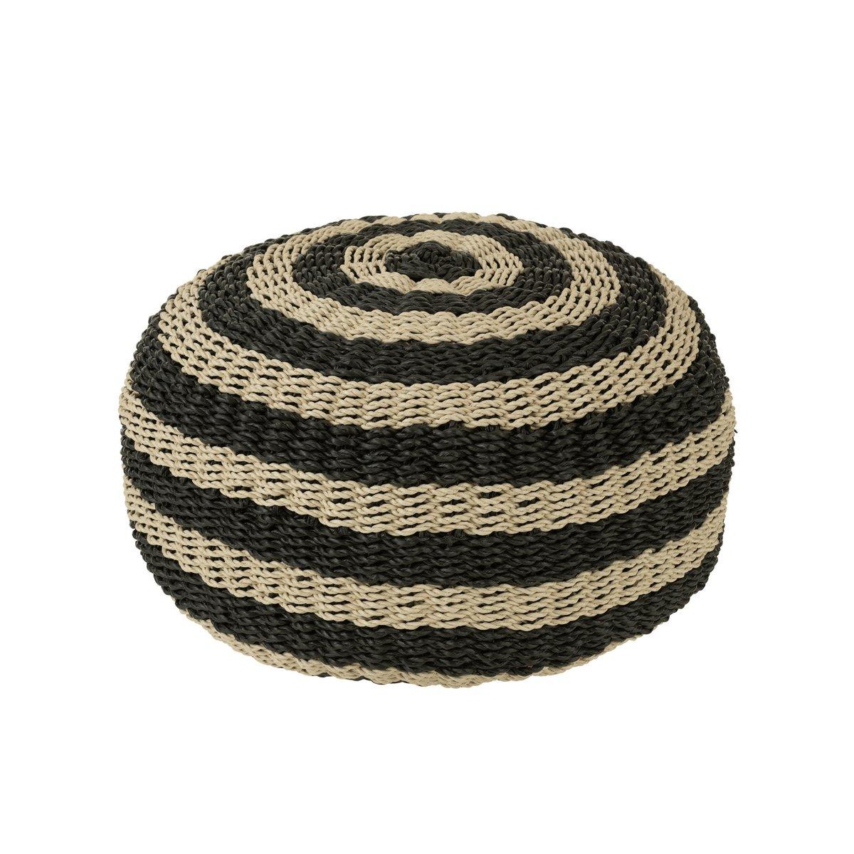 J-Line Pouf Round Stripes Gewebter Kunststoff Schwarz/Natur