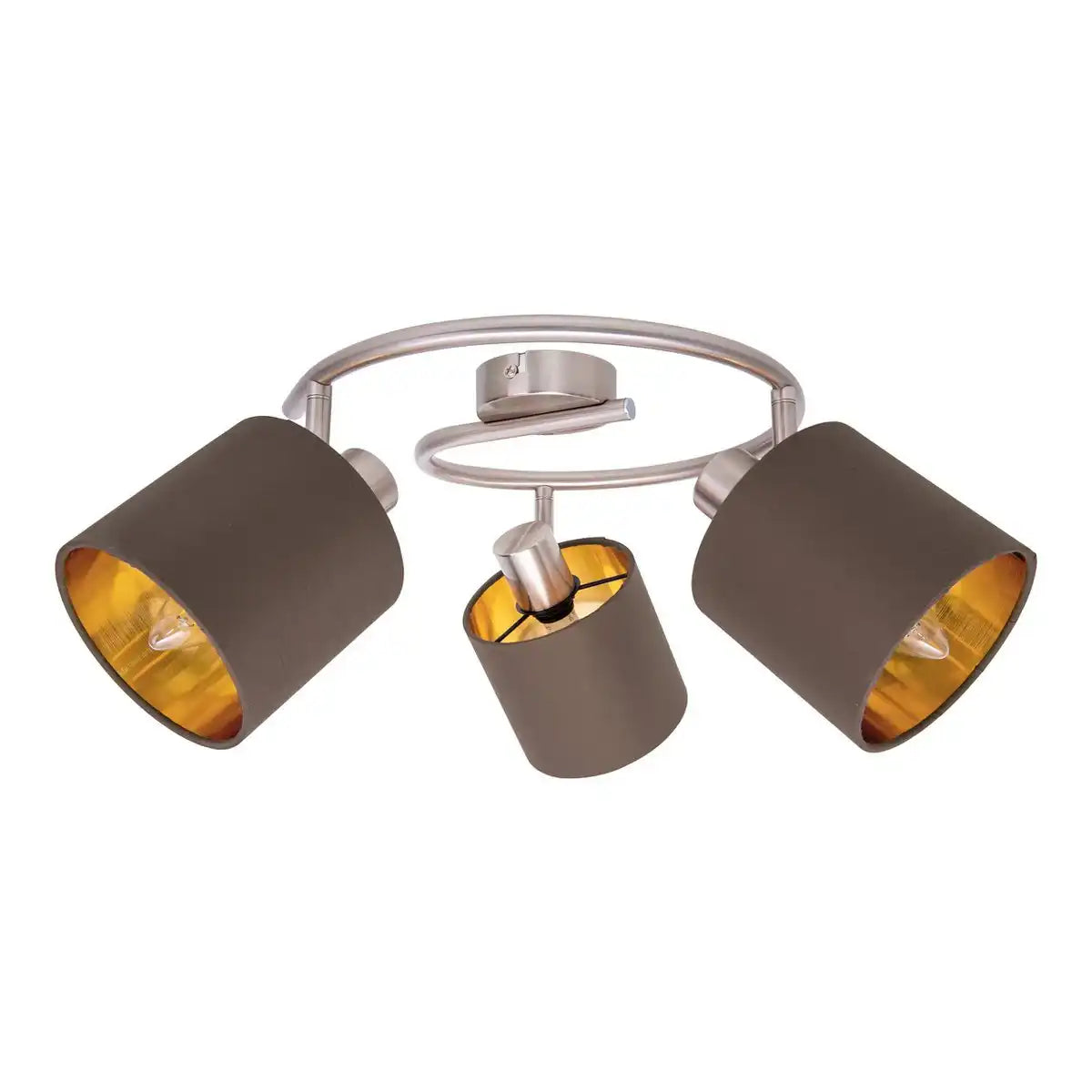 3er Wand- und Deckenrondell "MARON" aus Metall satiniert-matt mit Stoffschirmen in Braun, mit E14-Fassung, Lampe für Wohnzimmer, Esszimmer, Flur und Büro, 28,5 cm Durchmesser