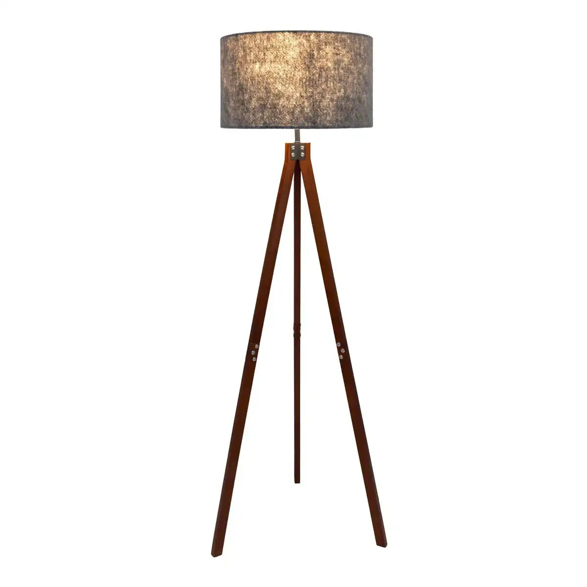 Stehleuchte "FILCO" Ø ca. 45 cm, 147 cm hoch, aus Holz und Kunststoff in Braun und Grau, für E27, für Wohnzimmer, Schlafzimmer und Esszimmer