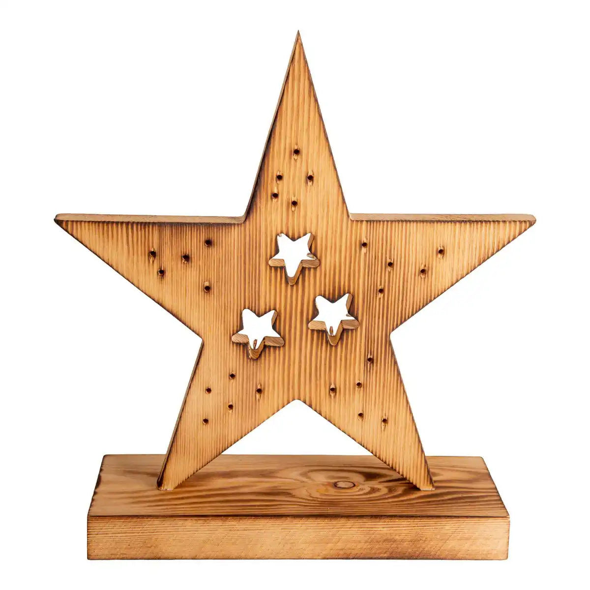 LED-Holzstern 29 cm hoch Weihnachtsdeko aus Holz in natur, mit fest verbauten LEDs
