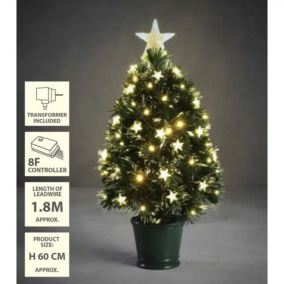 Künstlicher Weihnachtsbaum Mercury mit Glasfaserbeleuchtung – H60 x Ø30 cm – Grün
